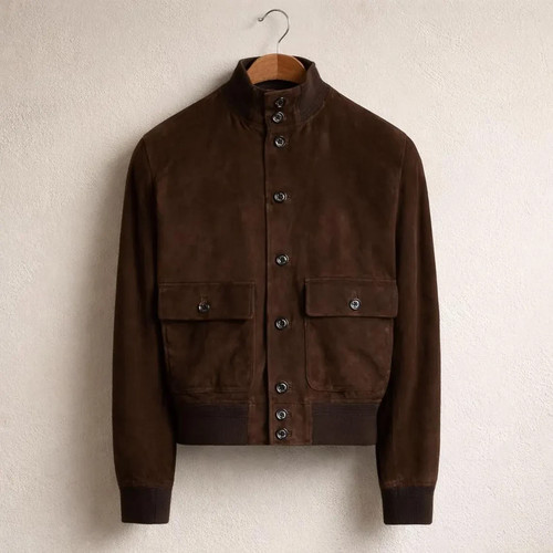 Men brown suede bomber - suede,